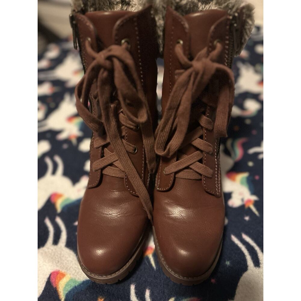 Women’s Size 10M Dress Boot Faux Fur Trim Mia Brown (stitch Fix) Worn 1x - Picture 2 of 11